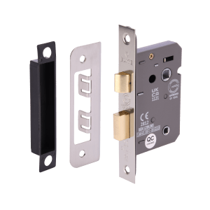 HUNTAĀ® Satin Nickel plated 63mm UKCA/CE Bathroom Lock cw box keep - Bolt Through