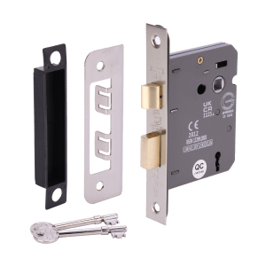 HUNTAĀ® Satin Nickel plated 76mm UKCA/CE 3 Lever Sashlock cw box keep - Bolt Through