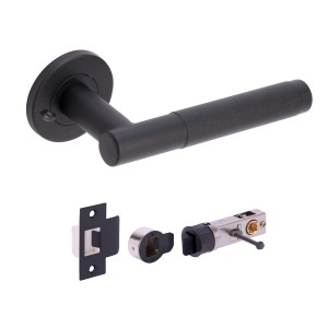 HUNTAĀ® Kotor Knurled Lever on Rose - Privacy - c/w bullet latch (19mm pin centres) Matt Black