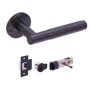 HUNTAĀ® Kotor Knurled Lever on Rose - Privacy - c/w bullet latch (19mm pin centres) Graphite Grey