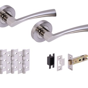 HUNTAĀ® LOBO Polished Nickel plated/Satin Nickel plated Passage Doorpack (x3 76mm hinges) 76mm CE Latch