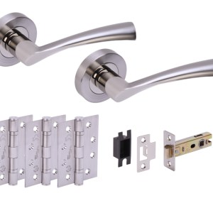 HUNTAĀ® LOBO Polished Nickel plated/Satin Nickel plated Passage Doorpack (x3 102mm FD hinges) 76mm CE latch