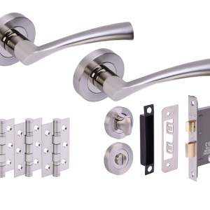 HUNTAĀ® LOBO Polished Nickel plated/Satin Nickel plated Bathroom Doorpack (x3 76mm hinges) 76mm CE bathlock