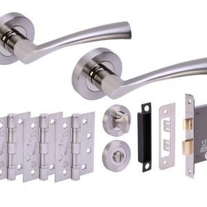 HUNTAĀ® LOBO Polished Nickel plated/Satin Nickel plated Bathroom Doorpack (x3 102mm FD hinges) 76mm CE Bathlock