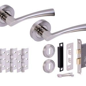HUNTAĀ® LOBO Polished Nickel plated/Satin Nickel plated Sashlock Doorpack (x3 76mm hinges) 76mm CE 3L Lock