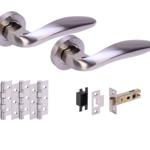 HUNTAĀ® LAGUS Polished Nickel plated/Satin Nickel plated Passage Doorpack (x3 76mm hinges) 76mm CE Latch