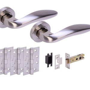 HUNTAĀ® LAGUS Polished Nickel plated/Satin Nickel plated Passage Doorpack (x3 102mm FD hinges) 76mm CE latch