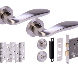 HUNTAĀ® LAGUS Polished Nickel plated/Satin Nickel plated Bathroom Doorpack (x3 76mm hinges) 76mm CE bathlock