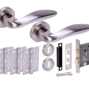 HUNTAĀ® LAGUS Polished Nickel plated/Satin Nickel plated Sashlock Doorpack (x3 102mm FD hinges) 76mm CE 3L Lock