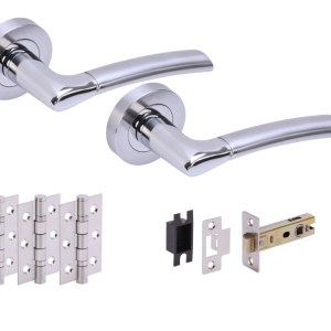 HUNTAĀ® COLUMBA Polished Chrome plated/Satin Chrome plated Passage Doorpack (x3 76mm hinges) 76mm CE Latch