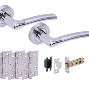 HUNTAĀ® COLUMBA Polished Chrome plated/Satin Chrome plated Passage Doorpack (x3 102mm FD hinges) 76mm CE latch