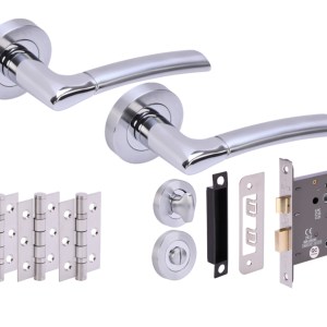 HUNTAĀ® COLUMBA Polished Chrome plated/Satin Chrome plated Bathroom Doorpack (x3 76mm hinges) 76mm CE bathlock