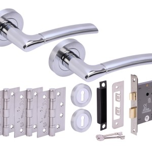 HUNTAĀ® COLUMBA Polished Chrome plated/Satin Chrome plated Sashlock Doorpack (x3 102mm FD hinges) 76mm CE 3L Lock