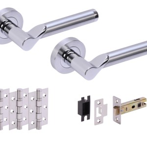 HUNTAĀ® HYDRUS Polished Chrome plated/Satin Chrome plated Passage Doorpack (x3 76mm hinges) 76mm CE Latch