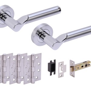HUNTAĀ® HYDRUS Polished Chrome plated/Satin Chrome plated Passage Doorpack (x3 102mm FD hinges) 76mm CE latch