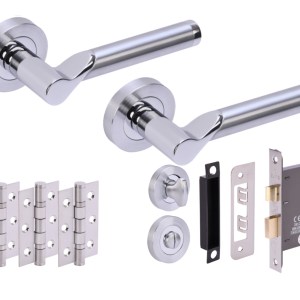 HUNTAĀ® HYDRUS Polished Chrome plated/Satin Chrome plated Bathroom Doorpack (x3 76mm hinges) 76mm CE bathlock