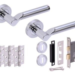 HUNTAĀ® HYDRUS Polished Chrome plated/Satin Chrome plated Sashlock Doorpack (x3 76mm hinges) 76mm CE 3L Lock