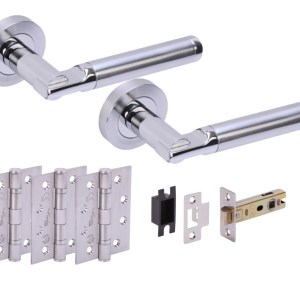 HUNTAĀ® LACERTA Polished Chrome plated/Satin Chrome plated Passage Doorpack (x3 102mm FD hinges) 76mm CE latch