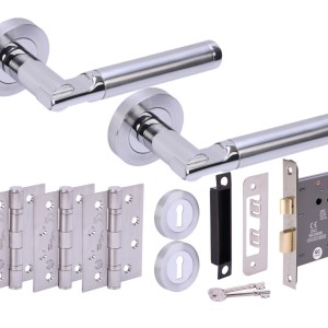 HUNTAĀ® LACERTA Polished Chrome plated/Satin Chrome plated Sashlock Doorpack (x3 102mm FD hinges) 76mm CE 3L Lock