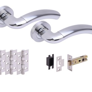 HUNTAĀ® CORAX Polished Chrome plated/Satin Chrome plated Passage Doorpack (x3 76mm hinges) 76mm CE Latch