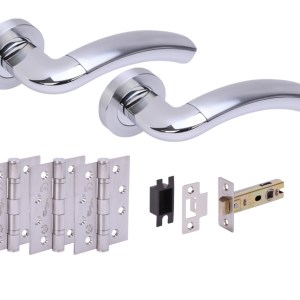 HUNTAĀ® CORAX Polished Chrome plated/Satin Chrome plated Passage Doorpack (x3 102mm FD hinges) 76mm CE latch