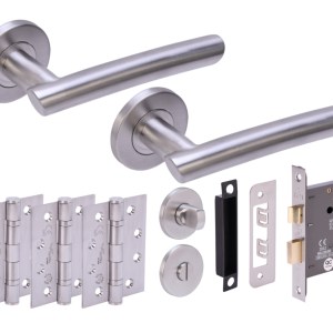 HUNTAĀ® MAGNA Satin Stainless Steel Bathroom Doorpack (x3 102mm FD hinges) 76mm CE Bathlock