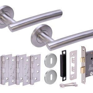 HUNTAĀ® MAGNA Satin Stainless Steel Sashlock Doorpack (x3 102mm FD hinges) 76mm CE 3L Lock