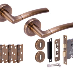 HUNTAĀ® NEMO Antique Bronze Sashlock Doorpack (x3 76mm hinges) 76mm CE 3L Lock