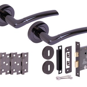 HUNTAĀ® NEMO Black Nickel Sashlock Doorpack (x3 76mm hinges) 76mm CE 3L Lock