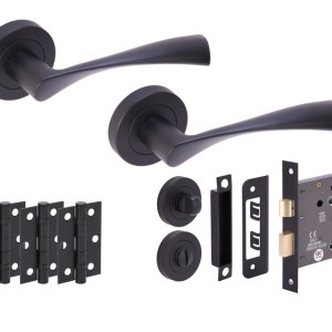 HUNTAĀ® ZENA Matt Black Bathroom Doorpack (x3 76mm hinges) 76mm CE bathlock