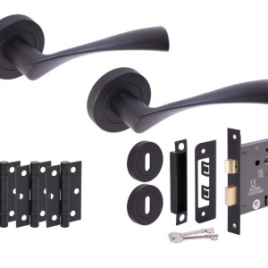 HUNTAĀ® ZENA Matt Black Sashlock Doorpack (x3 76mm hinges) 76mm CE 3L Lock