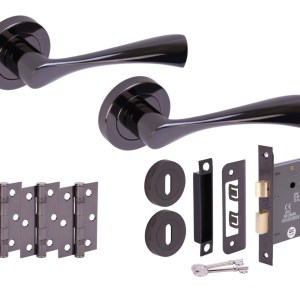 HUNTAĀ® ZENA Black Nickel Sashlock Doorpack (x3 76mm hinges) 76mm CE 3L Lock