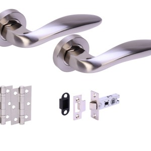 HUNTAĀ® LAGUS Polished Nickel plated/Satin Nickel plated Passage Doorpack (x2 hinges) STD Latch