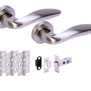 HUNTAĀ® LAGUS Polished Nickel plated/Satin Nickel plated Passage Doorpack (x3 hinges) STD Latch