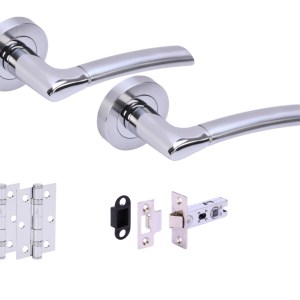 HUNTAĀ® COLUMBA Polished Chrome plated/Satin Chrome plated Passage Doorpack (x2 hinges) STD Latch