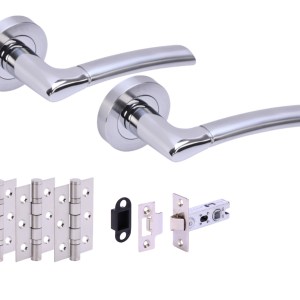 HUNTAĀ® COLUMBA Polished Chrome plated/Satin Chrome plated Passage Doorpack (x3 hinges) STD Latch