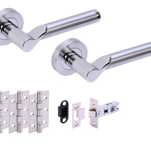 HUNTAĀ® HYDRUS Polished Chrome plated/Satin Chrome plated Passage Doorpack (x3 hinges) STD Latch