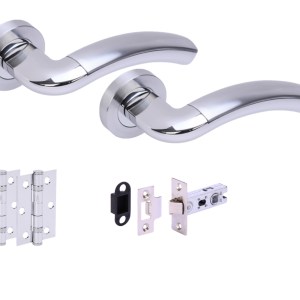 HUNTAĀ® CORAX Polished Chrome plated/Satin Chrome plated Passage Doorpack (x2 hinges) STD Latch