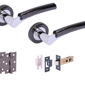 HUNTAĀ® RAIDA Black Nickel/Polished Chrome plated Passage Doorpack (x2 hinges) PREM Latch