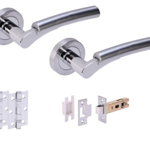 HUNTAĀ® RAIDA Polished Chrome plated/Satin Chrome plated Passage Doorpack (x2 hinges) PREM Latch