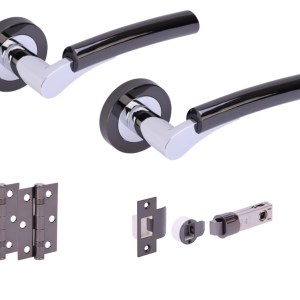 HUNTAĀ® RAIDA Black Nickel/Polished Chrome plated Passage Doorpack (x2 hinges) BULLET Latch