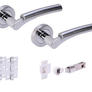 HUNTAĀ® RAIDA Polished Chrome plated/Satin Chrome plated Passage Doorpack (x2 hinges) BULLET Latch