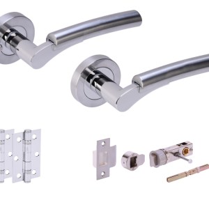 HUNTAĀ® RAIDA Polished Chrome plated/Satin Chrome plated Privacy Doorpack (x2 hinges) BULLET Latch