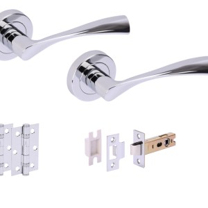 HUNTAĀ® ZENA Polished Chrome plated Passage Doorpack (x2 hinges) PREM Latch