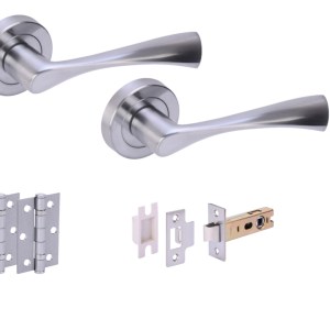 HUNTAĀ® ZENA Satin Chrome plated Passage Doorpack (x2 hinges) PREM Latch