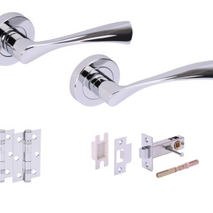 HUNTAĀ® ZENA Polished Chrome plated Privacy Doorpack (x2 hinges) PREM Latch