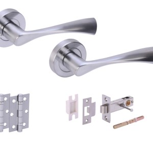 HUNTAĀ® ZENA Satin Chrome plated Privacy Doorpack (x2 hinges) PREM Latch