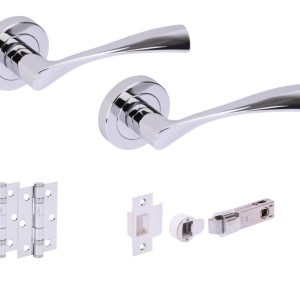 HUNTAĀ® ZENA Polished Chrome plated Passage Doorpack (x2 hinges) BULLET Latch