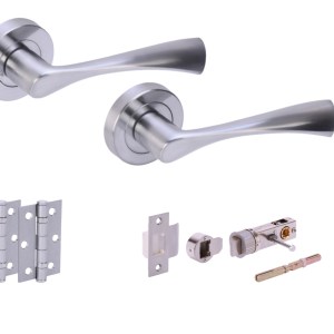 HUNTAĀ® ZENA Satin Chrome plated Privacy Doorpack (x2 hinges) BULLET Latch