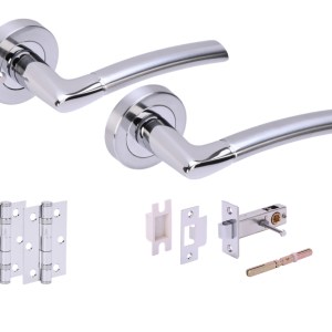 HUNTAĀ® NEMO Polished Chrome plated/Satin Chrome plated Privacy Doorpack (x2 hinges) PREM Latch